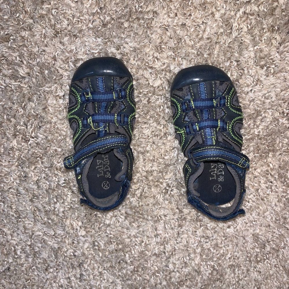 Lily and Dan Blue, Green, and Grey Kids Sandals Size 7/8